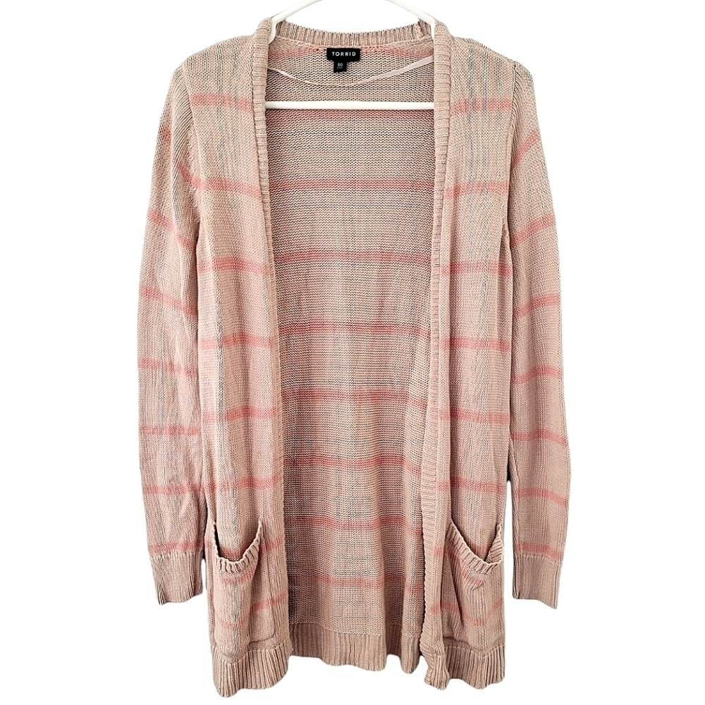 Torrid Cardigan Pockets Striped Open Weave Pink 00 Medium/Large